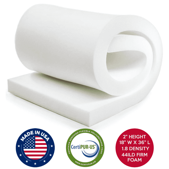 QOMFY 2" Height x 18" Width x 36" Length 1.8 Density 44ILD Firm Upholstery Foam Cushion Made in USA
