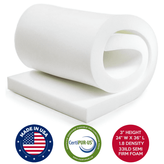 QOMFY 3in H x 24in W x 36in L Semi-Firm Upholstery Foam Cushion 1.8 Density 33ILD