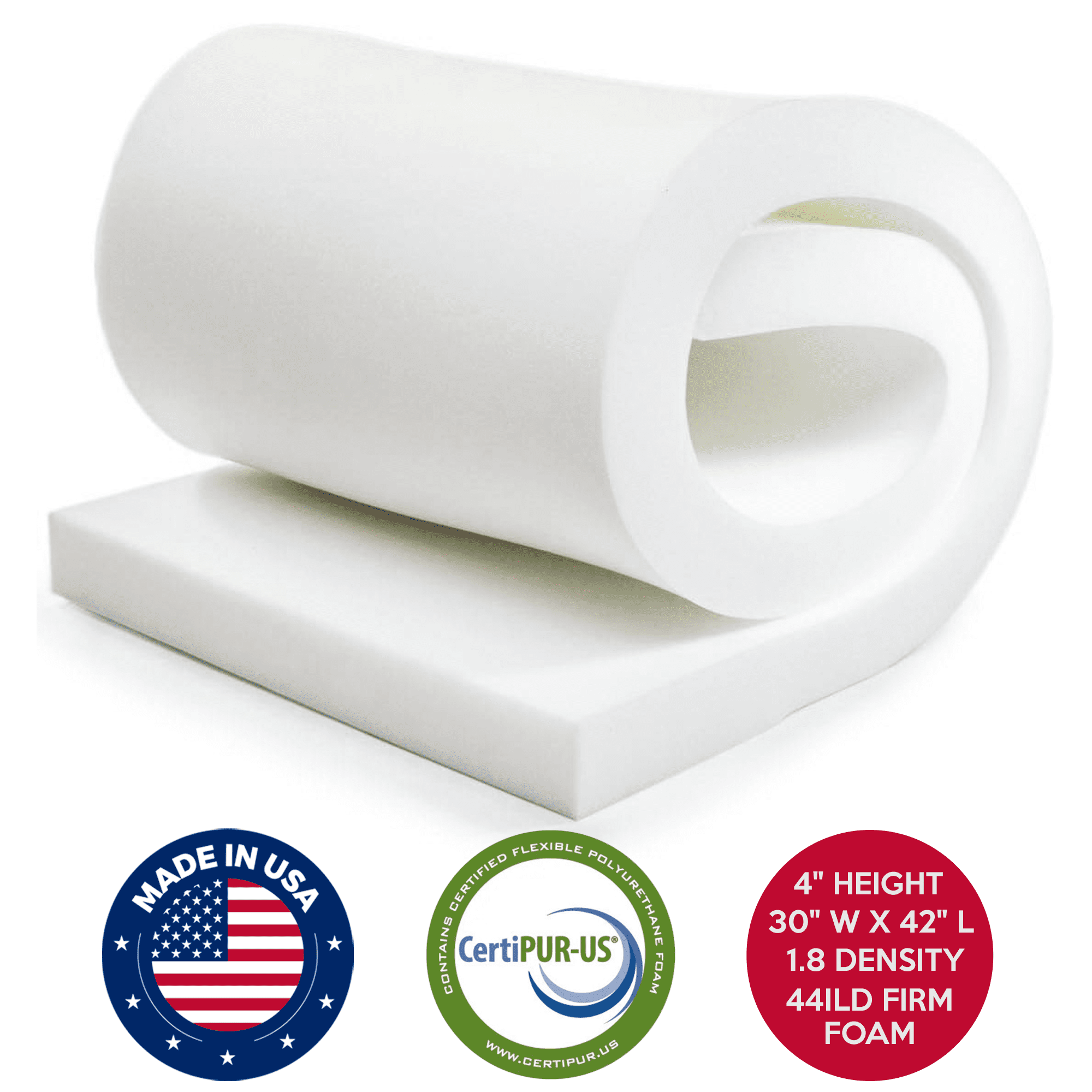 QOMFY 4in H x 24in W x 90in L 1.8 Density 33ILD Semi-Firm Upholstery Foam Cushion