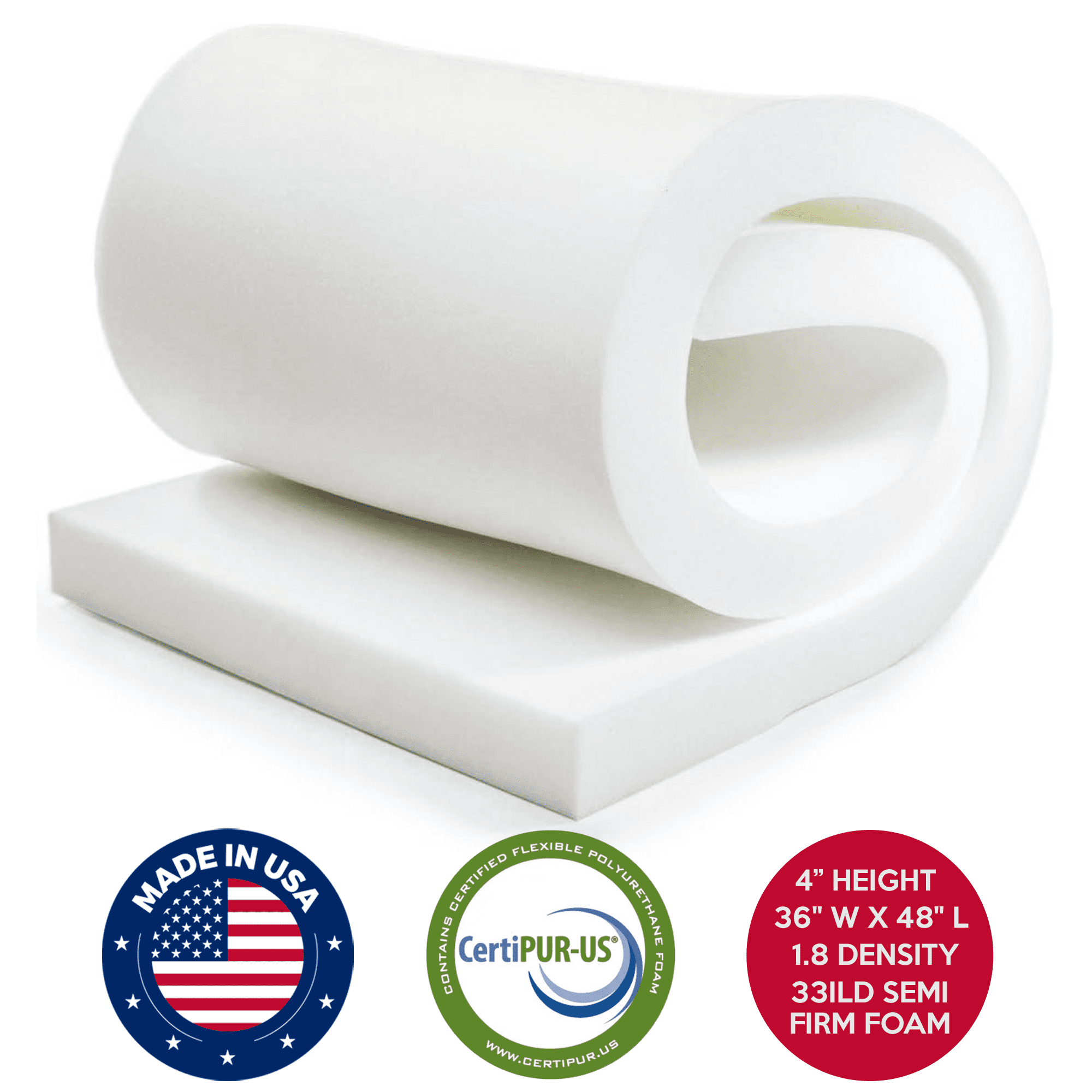 QOMFY 4in H x 36in W x 48in L 1.8 Density 33ILD Semi-Firm Upholstery Foam Cushion
