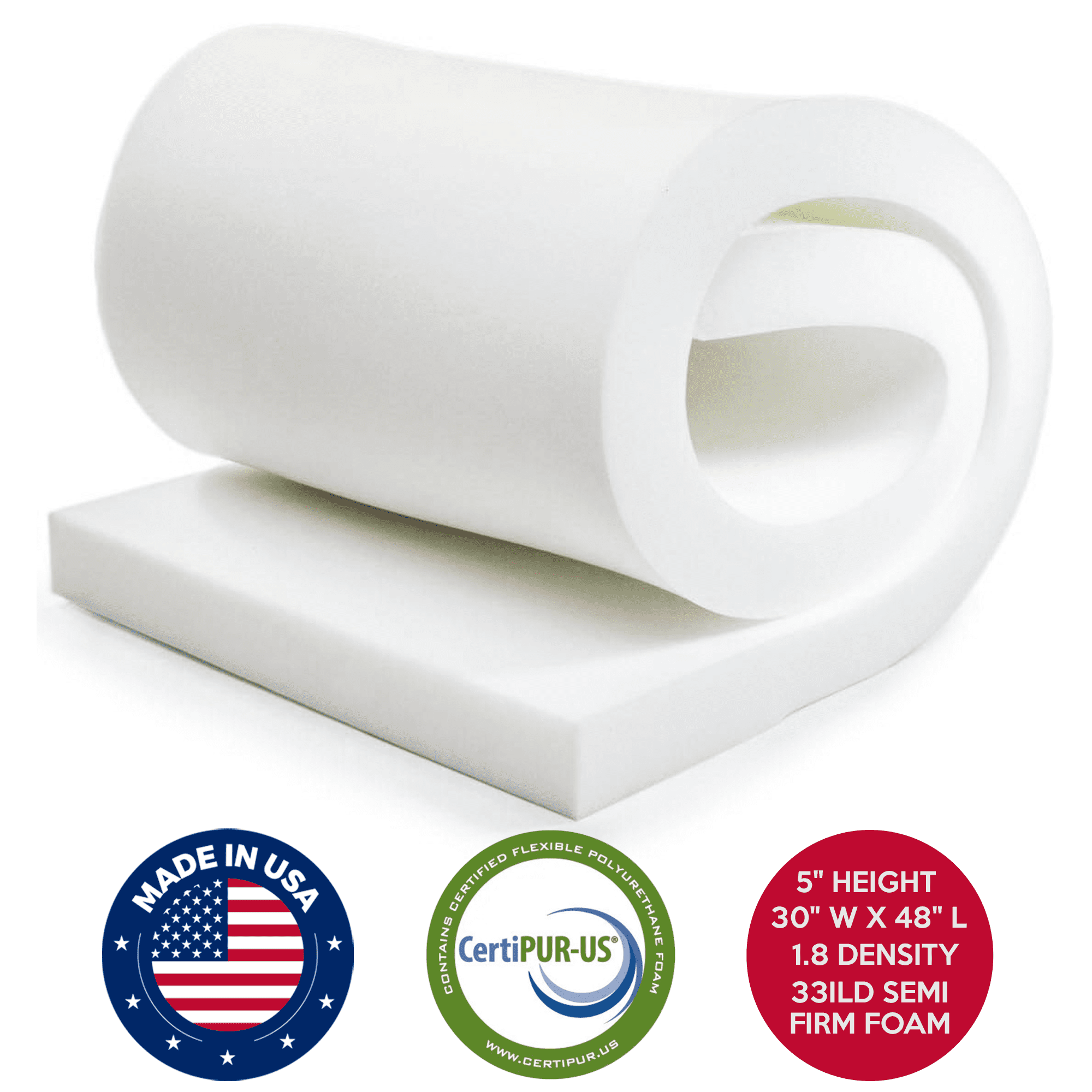 QOMFY 5in H x 30in W x 48in L 1.8 Density 33ILD Semi-Firm Upholstery Foam Cushion