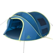 QOMOTOP Instant Tent 4-Person Camp Tent, Auto Setup Pop Up Tent, Waterproof, Huge Side Screen Windows, Blue