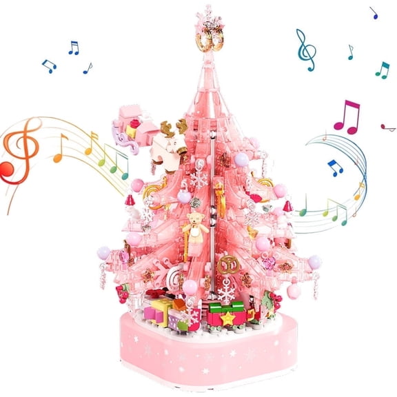 QOQ Christmas Tree Music Box Building Set - Plays Holiday Melodies, LED Lights, ABS Material, Perfect Gift for 8+ Girls/Mom558pcs