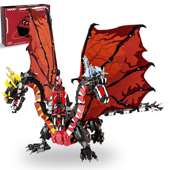 QOQ Fire Dragon Model Building Kit (994 Pcs) - Realistic Scales/Claws,ABS, Movable Wings, Great Gift & Interior Decoration for Fans