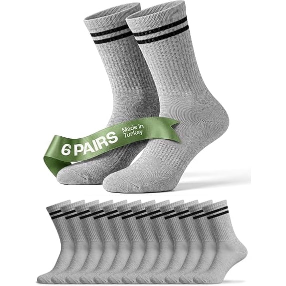 QORUX Cotton Crew Socks 6 Pack, Men & Women’s Ribbed Athletic Casual Socks, Soft Breathable Stretch Socks 6 Gray 10-12