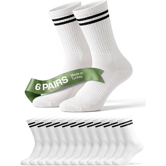 QORUX Cotton Crew Socks 6 Pack, Men & Women’s Ribbed Athletic Casual Socks, Soft Breathable Stretch Socks 6 White 5-8