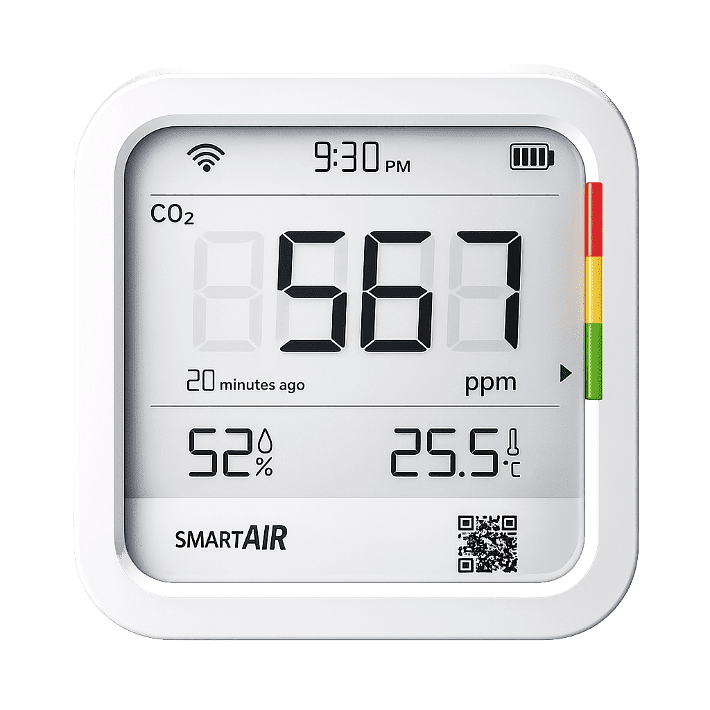 QP Smart CO2 Indoor Air Quality Monitor Wi-Fi App Alerts HD Display