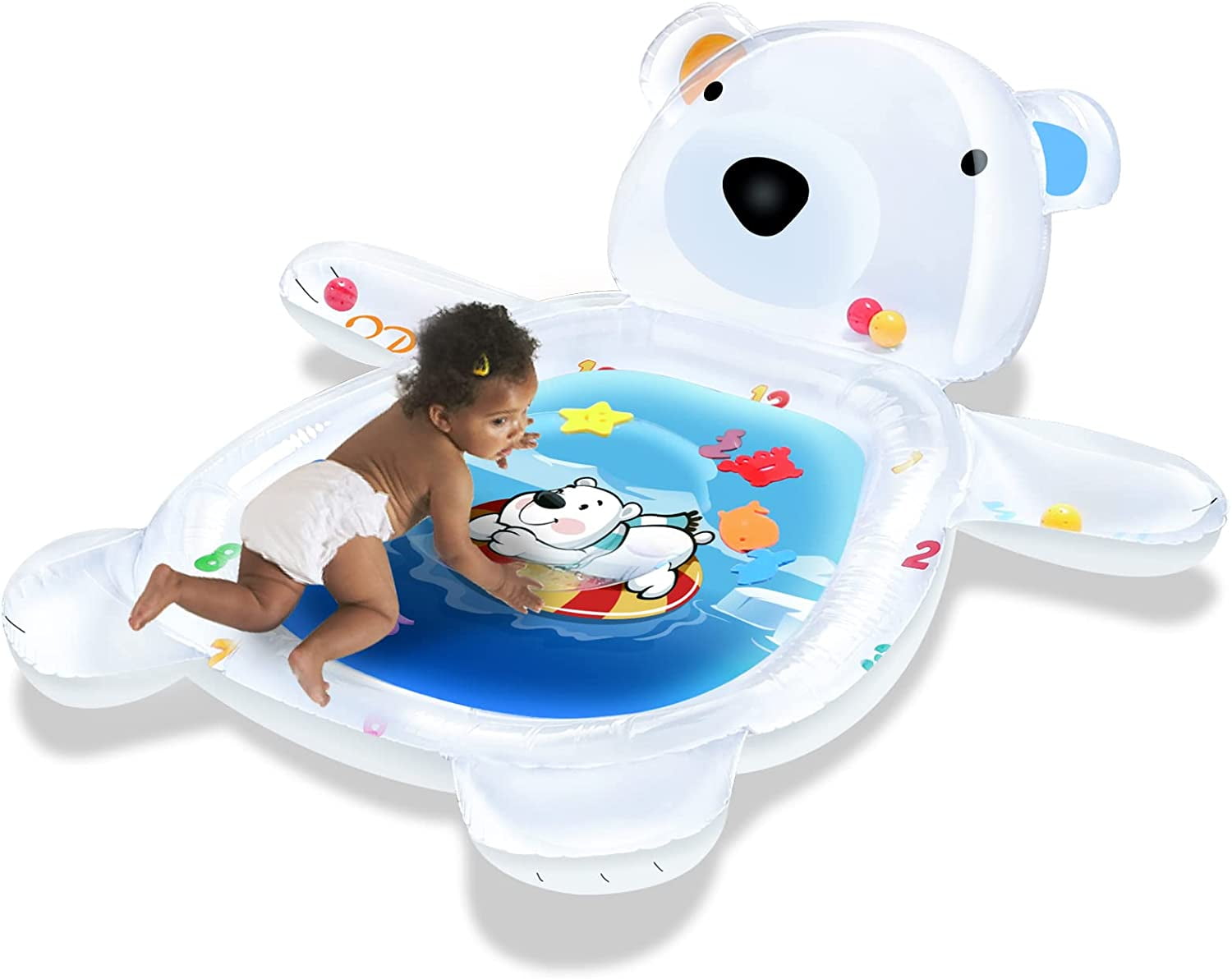 QPAU Tummy Time Water Mat for Baby with Bear Design, Toys for Infants and Toddlers 3 to 24 Months