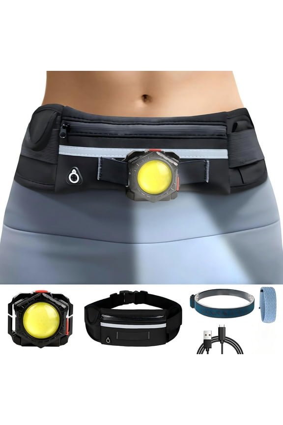 3-in-1 Running Lights Fanny Pack - Super Bright COB Headlamp, Wrist & Waist Light with USB Charging, Adjustable Belt for Night Running, Walking, Hiking