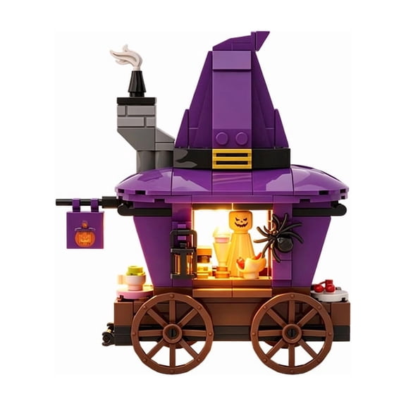 QPAZ Halloween Mini Building Blocks Set, Witch Hat Food Cart Display Model, Creative Assembly Toy Holiday Decoration Gift