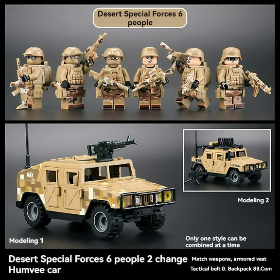 QPAZ Military Building Block Set - Desert Special Forces Ghost Soldier with Humvee, Creative Assembly Toy for Kids