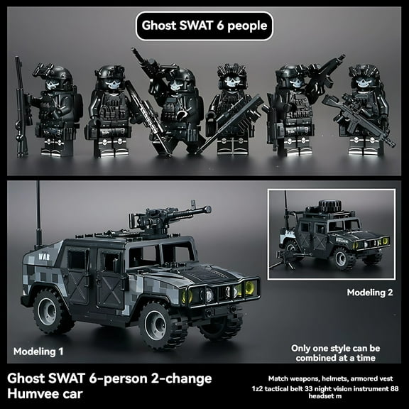QPAZ Military Building Block Set - Desert Special Forces Ghost Soldier with Humvee, Creative Assembly Toy for Kids
