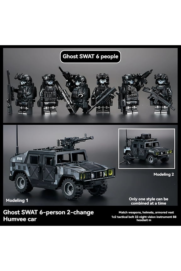 Military Building Block Set - Desert Special Forces Ghost Soldier with Humvee, Creative Assembly Toy for Kids