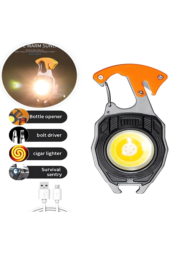 Multifunctional Keychain Flashlight with 7 Modes, USB Rechargeable, Magnetic, with Bottle Opener, and Emergency Tools - Ideal for Camping and Biking