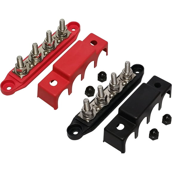 QPLHTGCD (Red & Black) 5/16" 4 Stud Power Distribution -BUSBAR- with Cover - Made in The USA