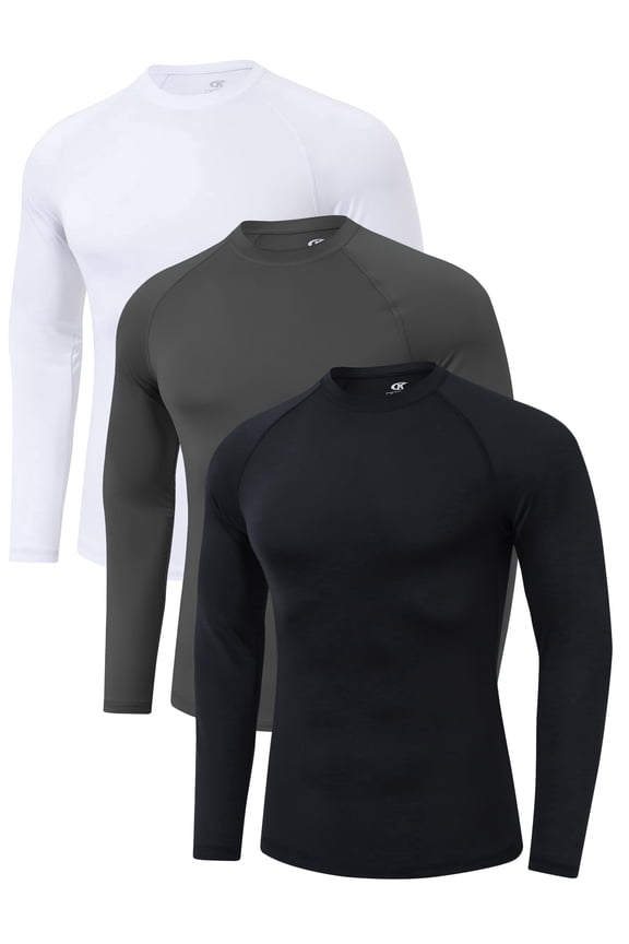 Men's UPF 50+ Sun Protection Dry Fit Long Sleeve Rash Guard Shirts 3 Pack Lightweight Athletic Workout Running Tops