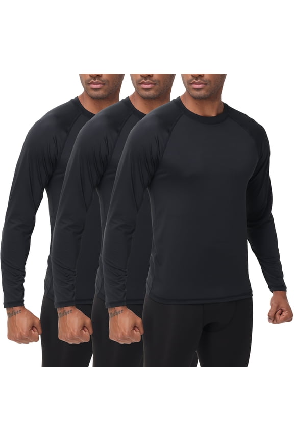 Men's 3 Pack Dry Fit Long Sleeve Athletic Shirts Workout Running Shirts Black 2XL