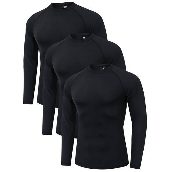 QPNGRP Men's 3 Pack Dry Fit Long Sleeve Athletic Shirts Workout Running Shirts Black 2XL