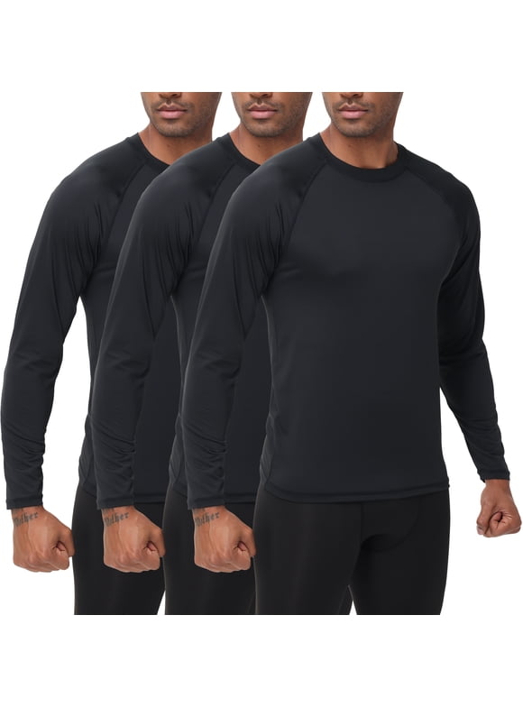 Men's 3 Pack Dry Fit Long Sleeve Athletic Shirts Workout Running Shirts Black L