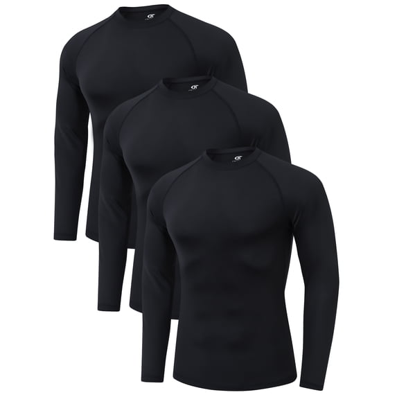 QPNGRP Men's 3 Pack Dry Fit Long Sleeve Athletic Shirts Workout Running Shirts Black L