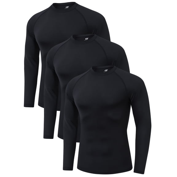 QPNGRP Men's 3 Pack Dry Fit Long Sleeve Athletic Shirts Workout Running Shirts Black L
