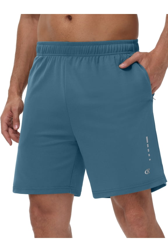 Men's 7" Athletic Basketball Shorts Workout Gym Quick Dry Shorts Lightweight Mesh Running Shorts Grey blue L