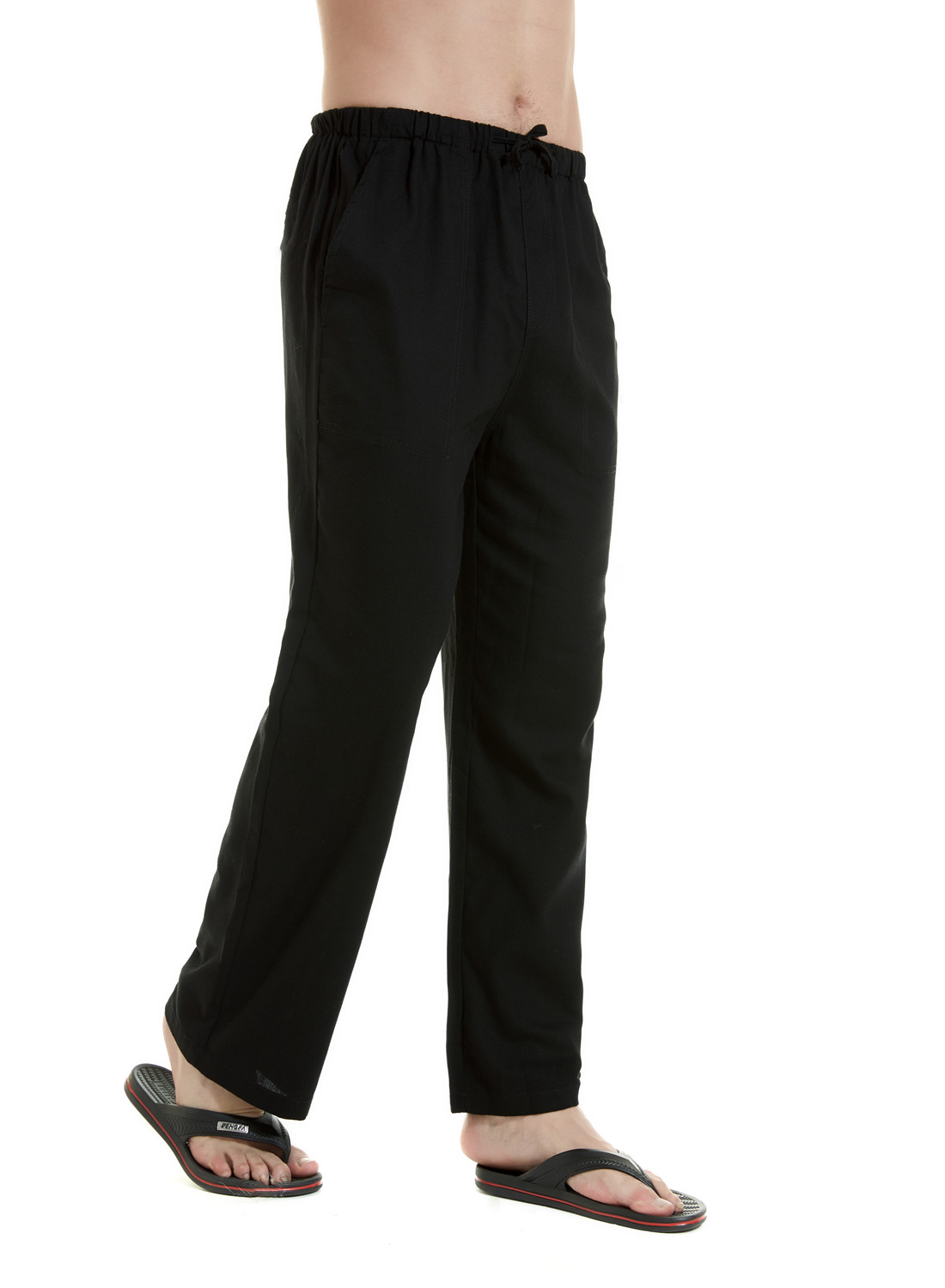 JWD Men's Drawstring Linen Pants Casual Summer Beach Loose Trousers