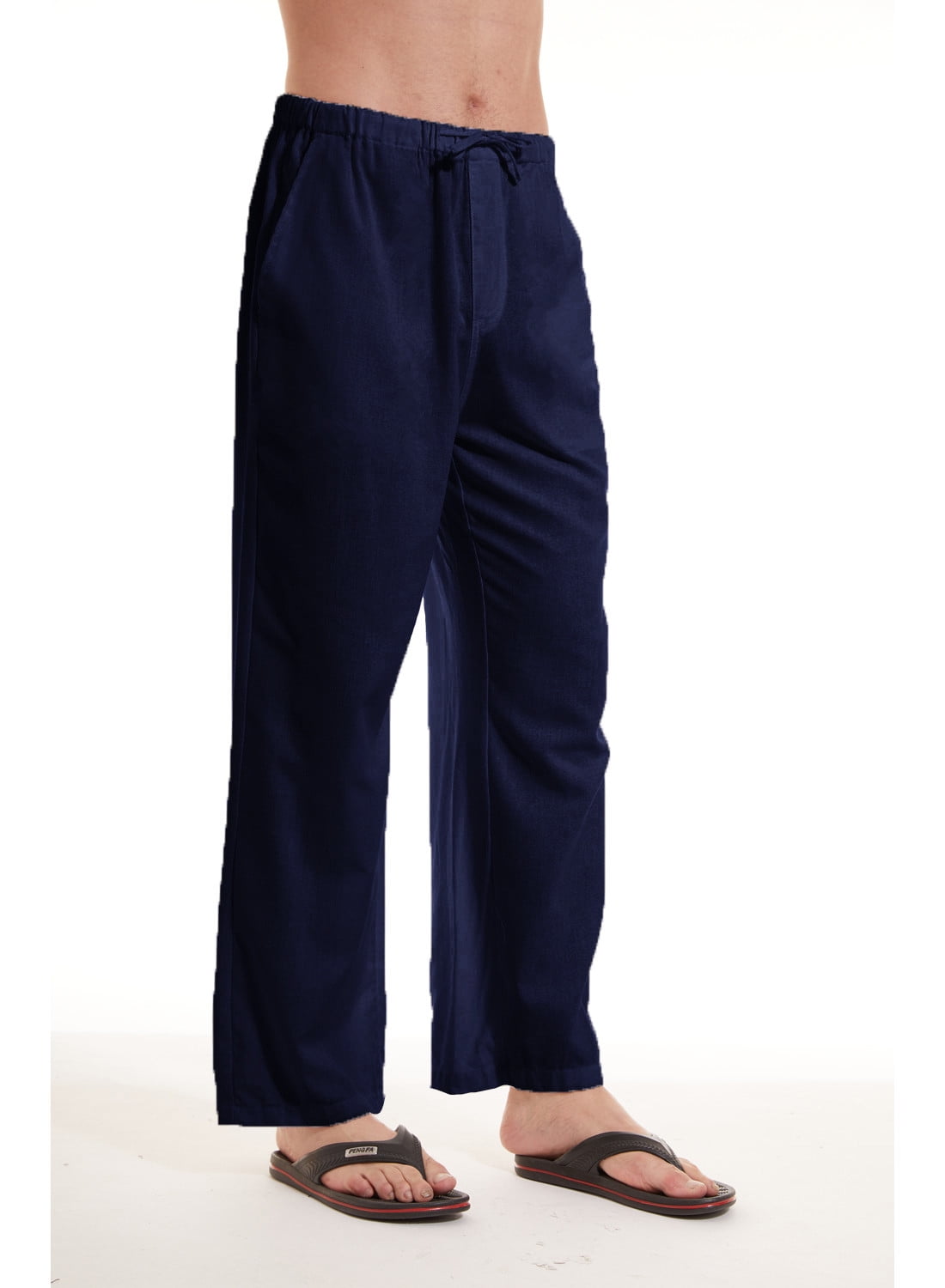 QPNGRP Men's Casual Beach Pants Drawstring Cotton Linen Loose Open