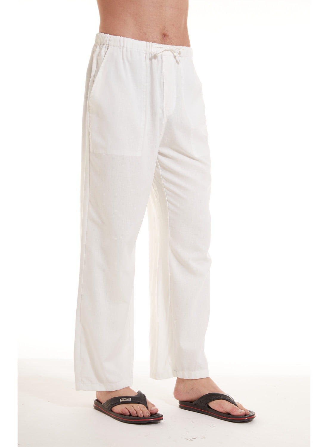 PASLTER Mens Casual Linen Pants Loose Fit Elastic Drawstring Waist  Straight-Legs Summer Yoga Beach Long Pants