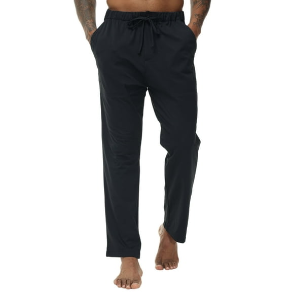 QPNGRP Men's Casual Pants Cotton Linen Loose Open Bottom Classic Relaxed Fit Running Trousers Pockets Black M