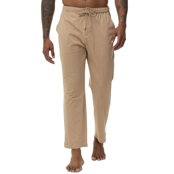 QPNGRP Men's Casual Pants Cotton Linen Loose Open Bottom Classic Relaxed Fit Running Trousers