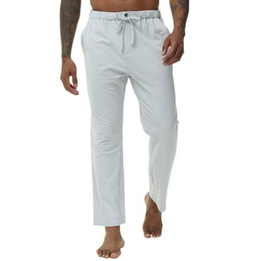 QPNGRP Men's Casual Pants Cotton Linen Loose Open Bottom Classic Relaxed Fit Running Trousers Pockets Lightgrey L