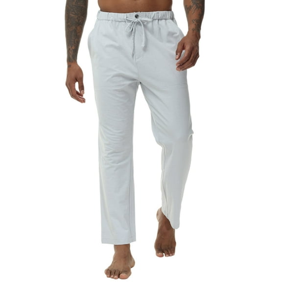 QPNGRP Men's Casual Pants Cotton Linen Loose Open Bottom Classic Relaxed Fit Running Trousers Pockets Lightgrey L