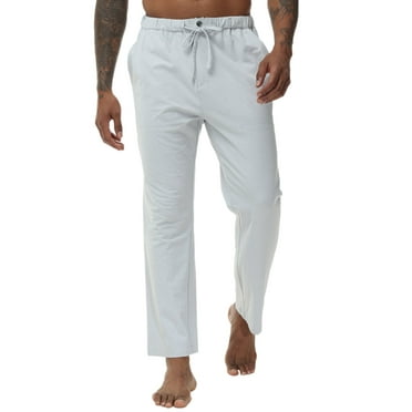 QPNGRP Men's Casual Pants Cotton Linen Loose Open Bottom Classic Relaxed Fit Running Trousers Pockets Lightgrey XL