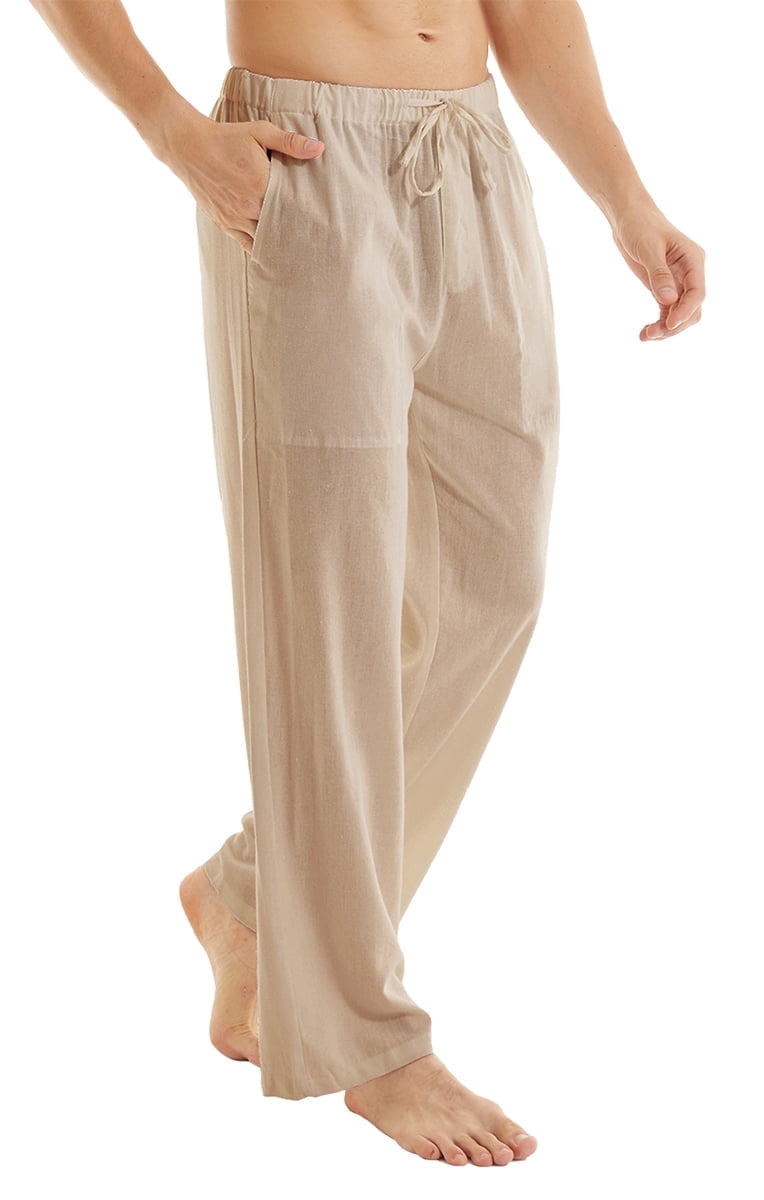 QPNGRP Men's Casual Pants Cotton Linen Loose Open Bottom Classic ...