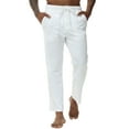 thumbnail image 1 of QPNGRP Men's Casual Pants Cotton Linen Loose Open Bottom Classic Relaxed Fit Running Trousers Pockets White L, 1 of 7