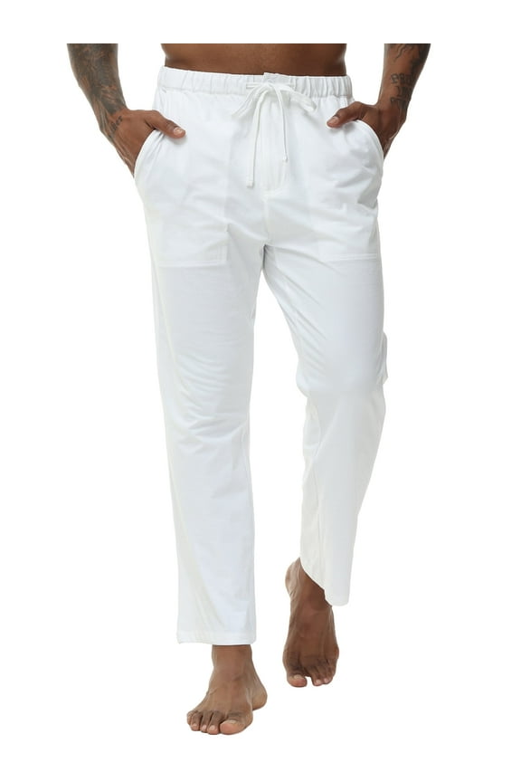 Men's Casual Pants Cotton Linen Loose Open Bottom Classic Relaxed Fit Running Trousers Pockets White XL