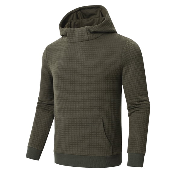 QPNGRP Men's Casual Pullover Lightweight Hoodie Long Sleeve Solid Waffle knitted Hooded Plus Size Army M