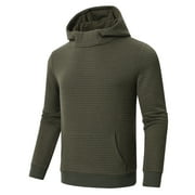 QPNGRP Mens Casual Pullover Lightweight Hoodie Long Sleeve Solid Waffle knitted Hooded Plus Size Army M