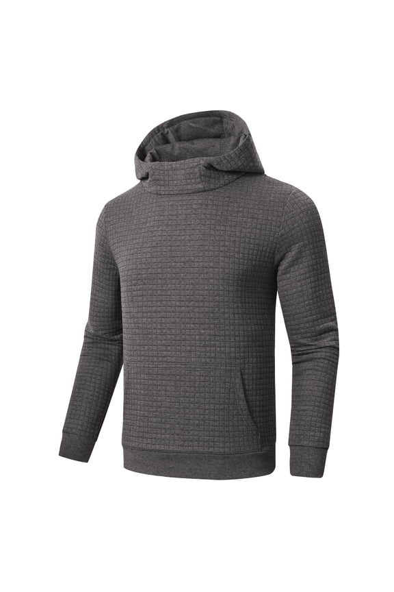 Men's Casual Pullover Lightweight Hoodie Long Sleeve Solid Waffle knitted Hooded Plus Size DarkGrey L