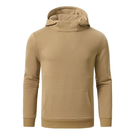 QPNGRP Men's Casual Pullover Lightweight Hoodie Long Sleeve Solid Waffle knitted Hooded Plus Size Khaki M