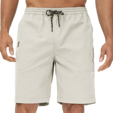 QPNGRP Men's Casual Shorts with Zipper Pockets Elastic Waistband with Drawstring Cargo Stretch Short Beige