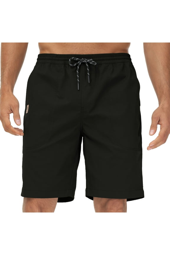 Men's Casual Shorts with Zipper Pockets Elastic Waistband with Drawstring Cargo Stretch Short Black