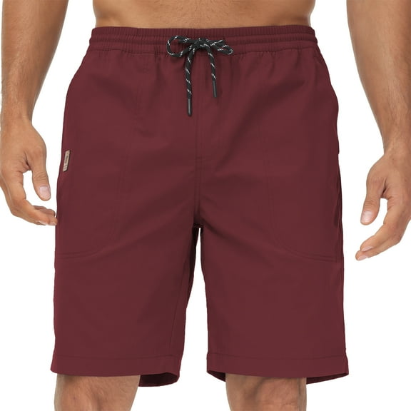QPNGRP Men's Casual Shorts with Zipper Pockets Elastic Waistband with Drawstring Cargo Stretch Short Burgundy