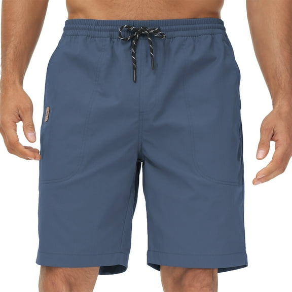 QPNGRP Men's Casual Shorts with Zipper Pockets Elastic Waistband with Drawstring Cargo Stretch Short GreyBlue