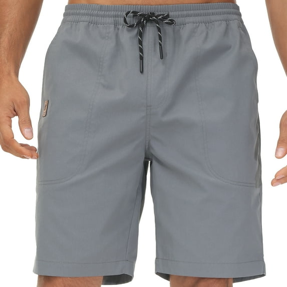 QPNGRP Men's Casual Shorts with Zipper Pockets Elastic Waistband with Drawstring Cargo Stretch Short Grey
