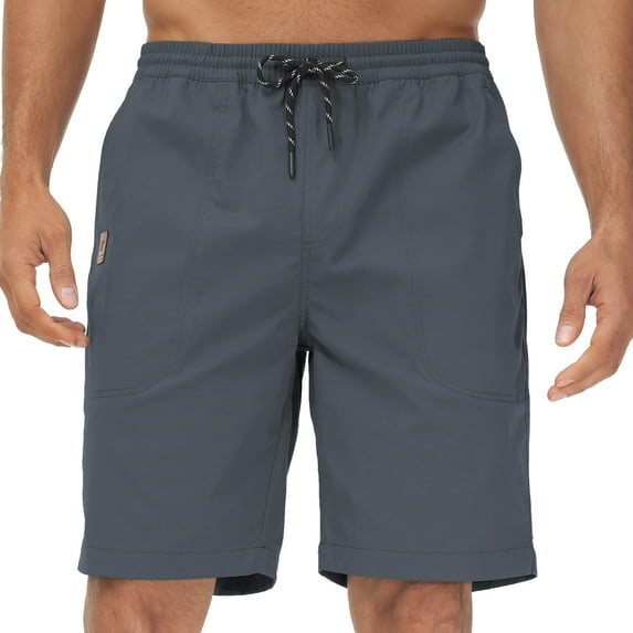 QPNGRP Men's Casual Shorts with Zipper Pockets Elastic Waistband with Drawstring Cargo Stretch Short IronGray