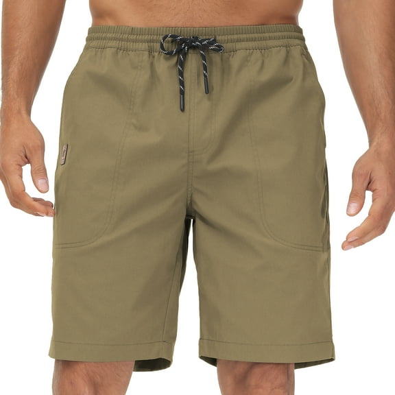 QPNGRP Men's Casual Shorts with Zipper Pockets Elastic Waistband with Drawstring Cargo Stretch Short Khaki