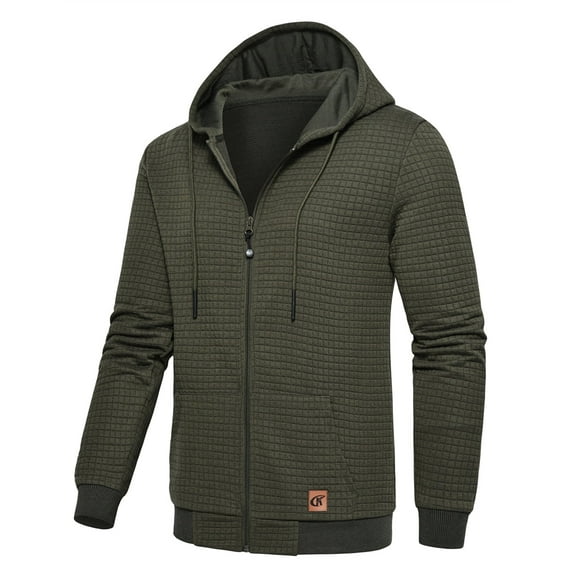 QPNGRP Men's Full-Zip Hoodie Lightweight Hoodie Sweatshirt Jacket Solid Hooded with Kanga Pocket Armygreen 2XL