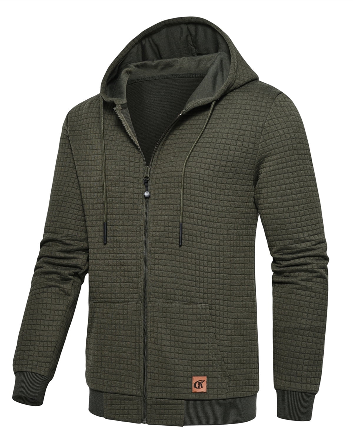 QPNGRP Men's Full-Zip Hoodie Lightweight Hoodie Sweatshirt Jacket Solid Hooded with Kanga Pocket Armygreen M